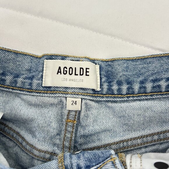 Agolde Long Parker Distressed Denim Shorts Light Wash Button-Fly Womens 24 - Picture 6 of 10